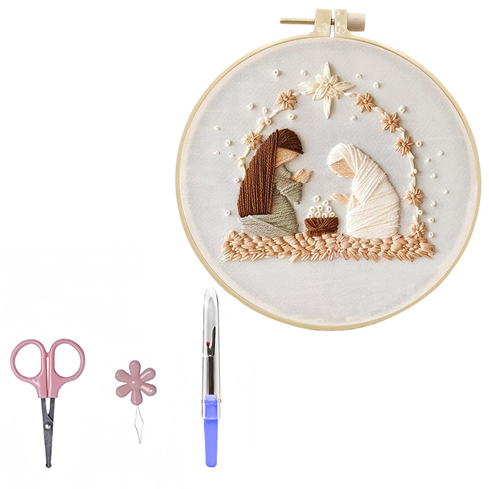 Xjdzineq Religious Pattern Embroidery Set with Instruction Beginner Craft Supplies with Stitching Hoop Thread Needle Craft Set