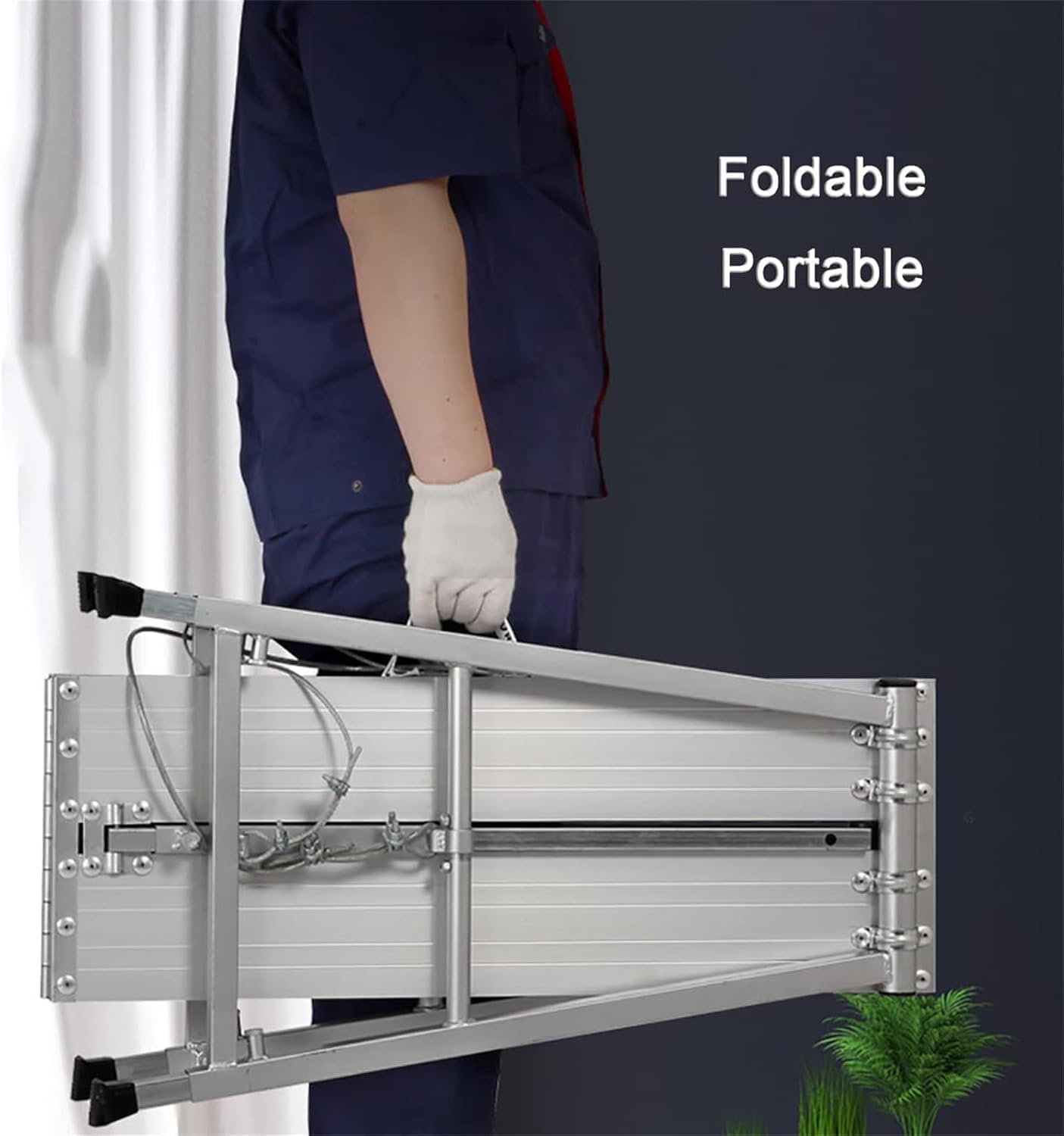 Portable Work Platform, Folding Scaffolding Equipment, 70-119cm Height Adjustable, Scaffold Tower Ladder Stool Work Bench for Ceiling Decoration, Cleaning, Construction(L120cm)