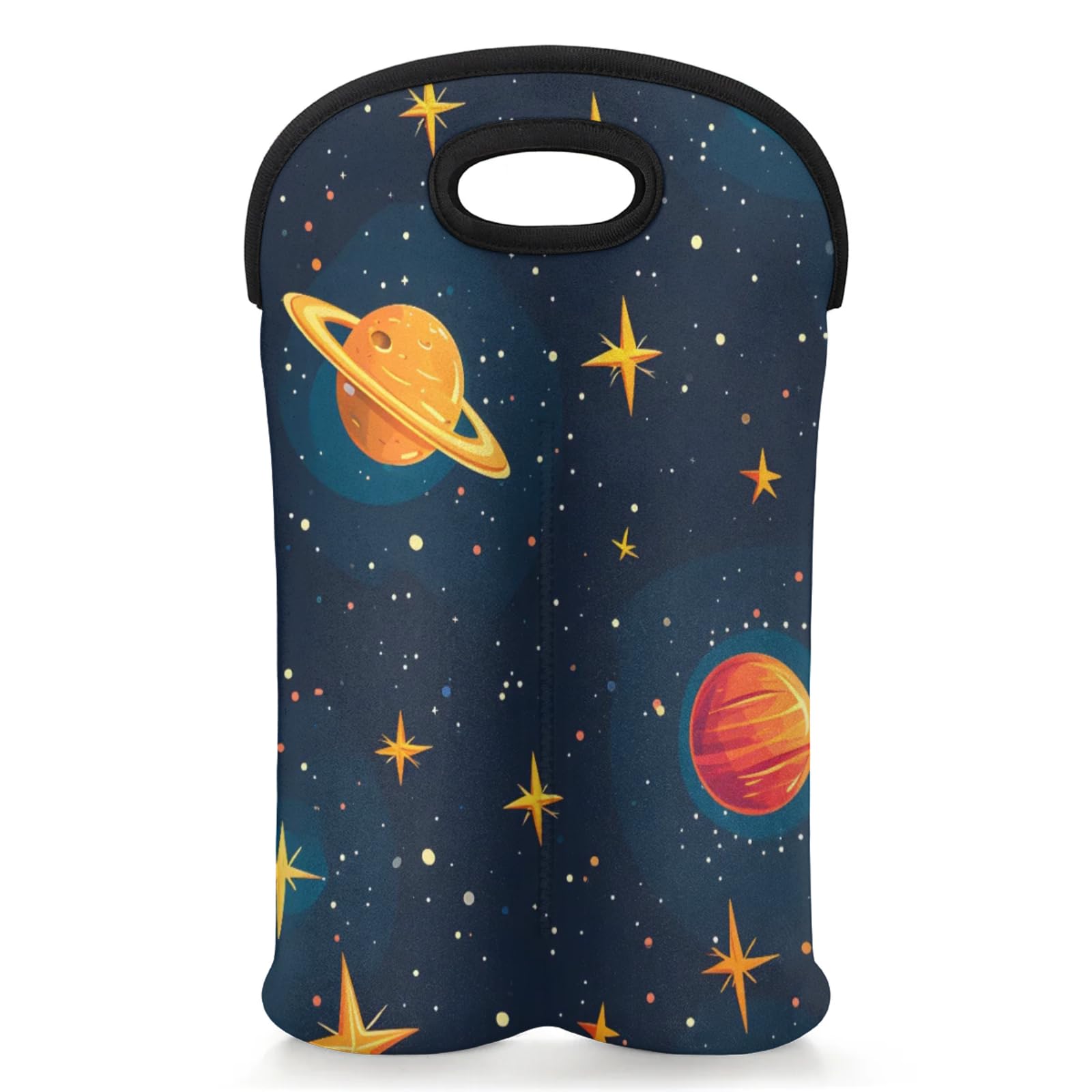 GzLeyigou 2 Bottles Universe Planets Wine Bag Sleeve Totes Neoprene Protective Wine Carrier Bag for Wine,Water, Champagne, Beer, Baby Bottles,Gift 14.5 x 10 Inches