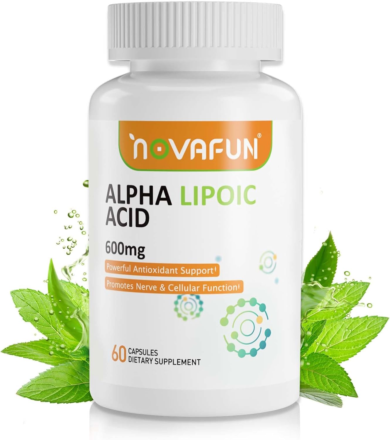 Cápsulas de ácido alfa lipoico de 600 mg, suplemento de ALA para la salud nerviosa, apoyo antioxidante y energía celular, 60 unidades, sin OMG, sin
