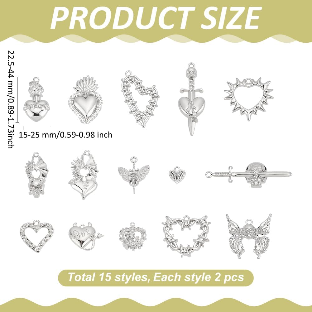 Heart Charms Sacred Heart Pendant Alloy Enamel Red Dangle Charm Western Gothic with Wings for Jewelry Bracelet Necklace Earring Making Accessories Valentine Gift - Image 2