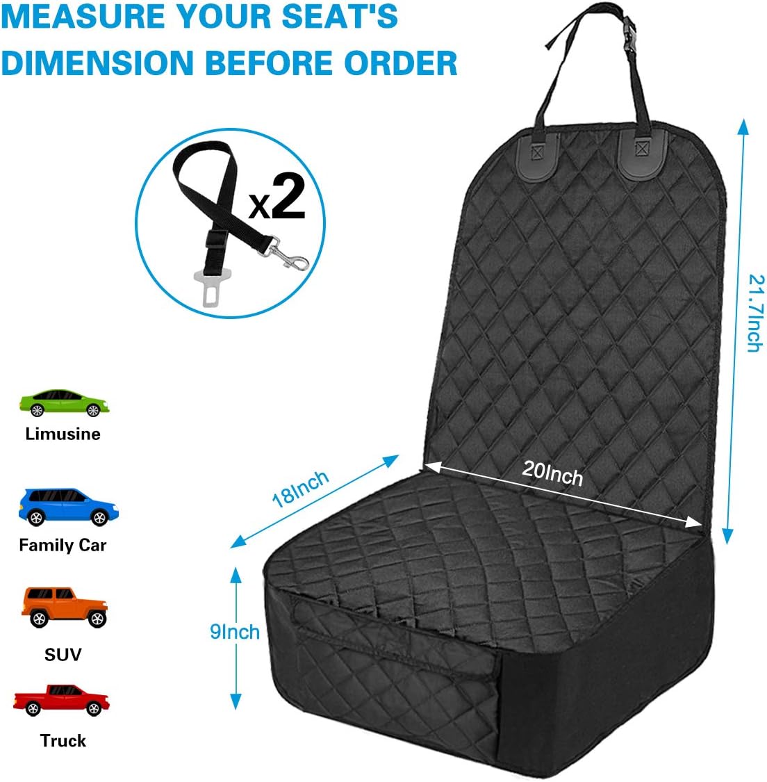 Honest 2 Pack Dog Car Seat Cover with Side Flaps,Waterproof Front Seat Cover Dog Car Seat Cover,Nonslip Scratchproof Pet Front Seat Cover for Cars, Trucks & SUVs,Black