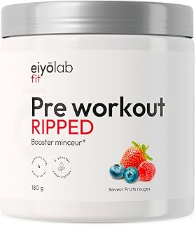 PRE WORKOUT RIPPED | Booster Musculation Minceur sans Créatine | Caféine, Bêta-alanine, L-Carnitine, Taurine, Arginine, Tyrosine | Énergie + Congestion Musculaire | 180g | Fruits Rouges | Eiyolab