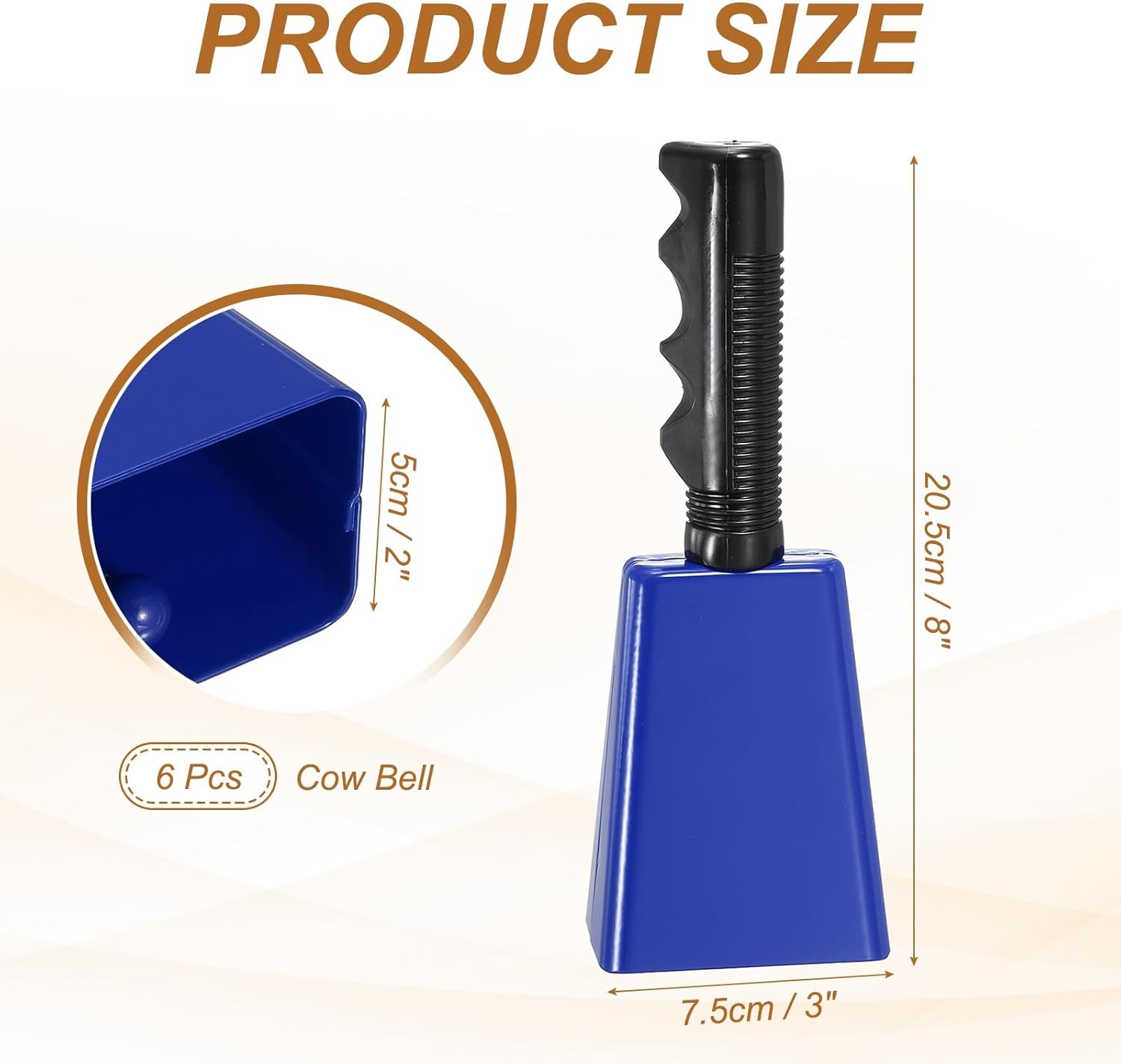 PATIKIL 8inch Cow Bells for Football Games, 6pcs Cowbells for Sporting Events Bulk Loud Noise Makers Metal Cow Bell with Handle for Cheering Competition Marathon Wedding DIY Paint, Blue