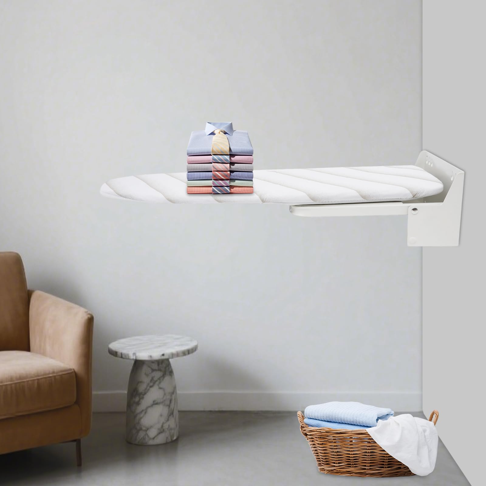 Wandmontierte Bügelbretter 95 x 30 cm, Bügelbrett faltbar, Weiß | Tragkraft 15 kg, Maximale Temperaturen 428℉, Platzsparende Bügelbretter für Kleidung, Hosen, Privathaushalte, Wäschereie