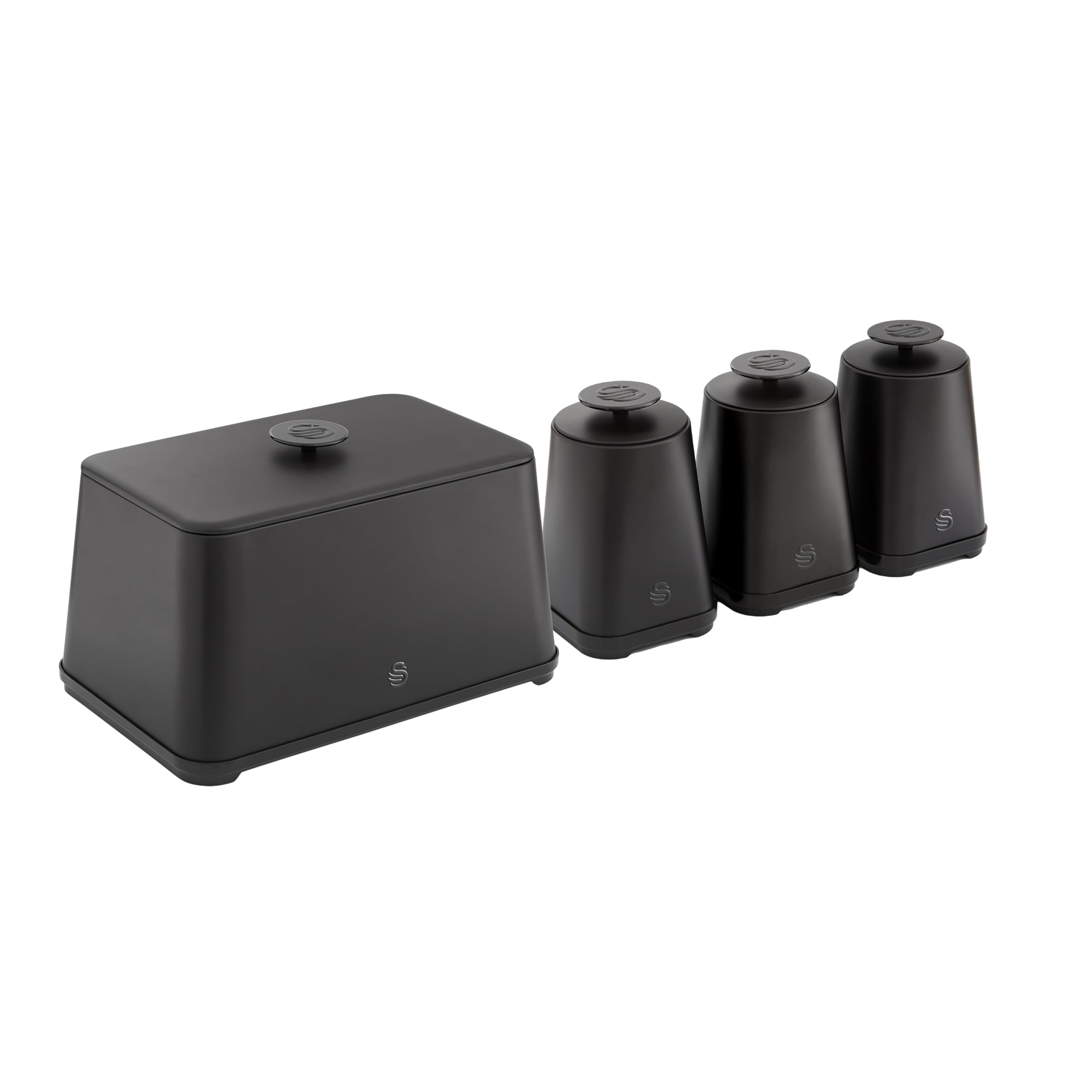 Swan Stealth 4 Piece Bread Bin And Storage Canister Set, Matte Black