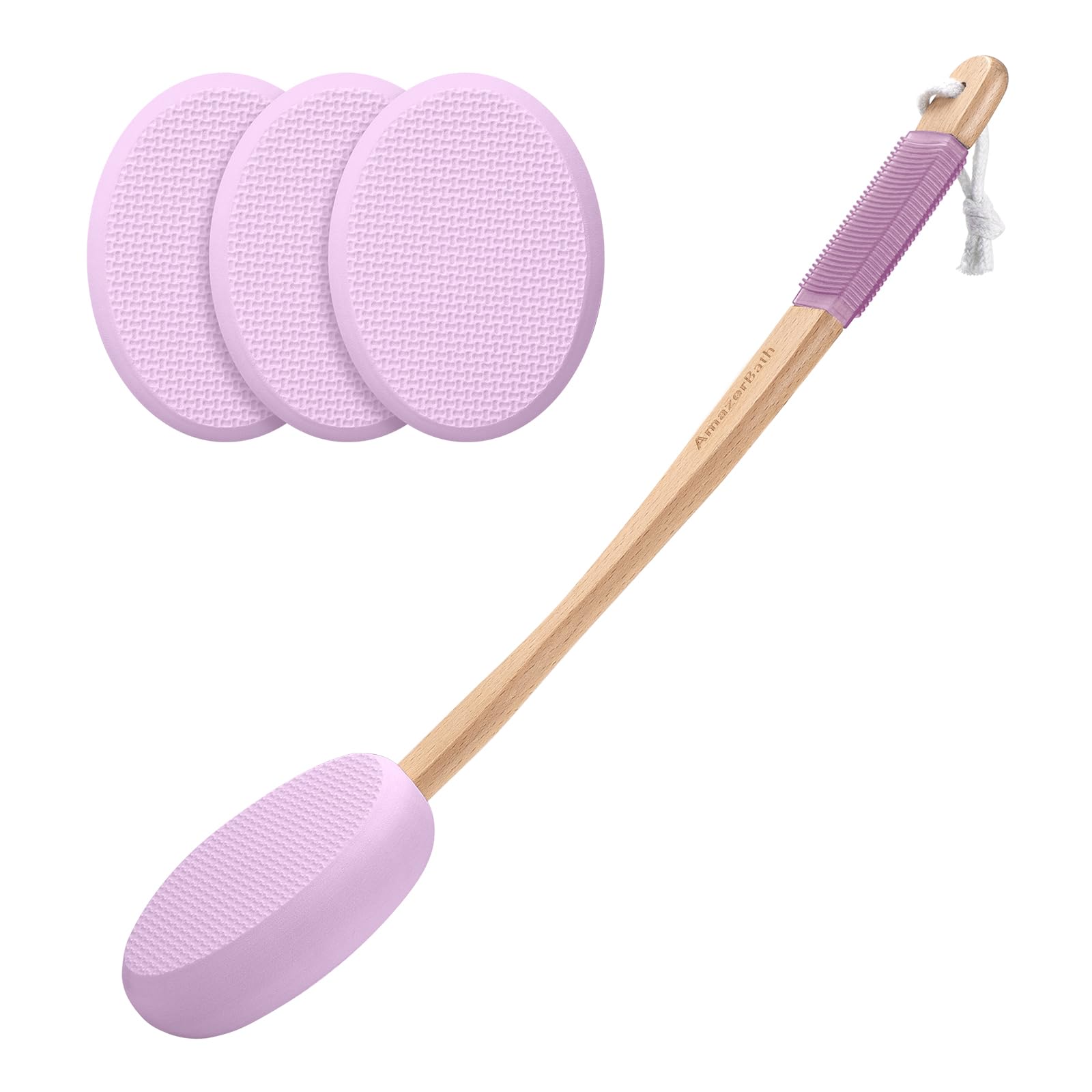 AmazerBath Lotion Applicator for Back, Feet, 4 Replaceable Pads with Long Handle, Back Sunscreen Applicator for Elderly, Women, Apply Cream Medicine Skin Cream Moisturizer Sunscreen Tanner, Purple