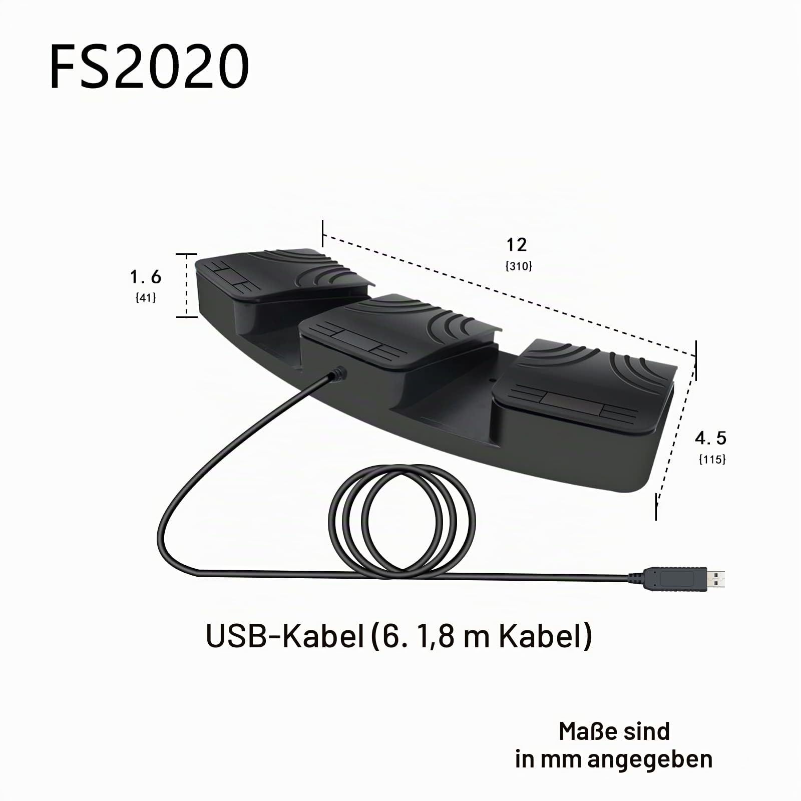 USB-Fußpedal, optische Schalter-Steuerung, USB, DREI Fußschalter für PC, Computer, Tastatur, Maus, Gaming, Fußpedal für Page Turner DAW Fortnite League of Legends Transkription (style1)