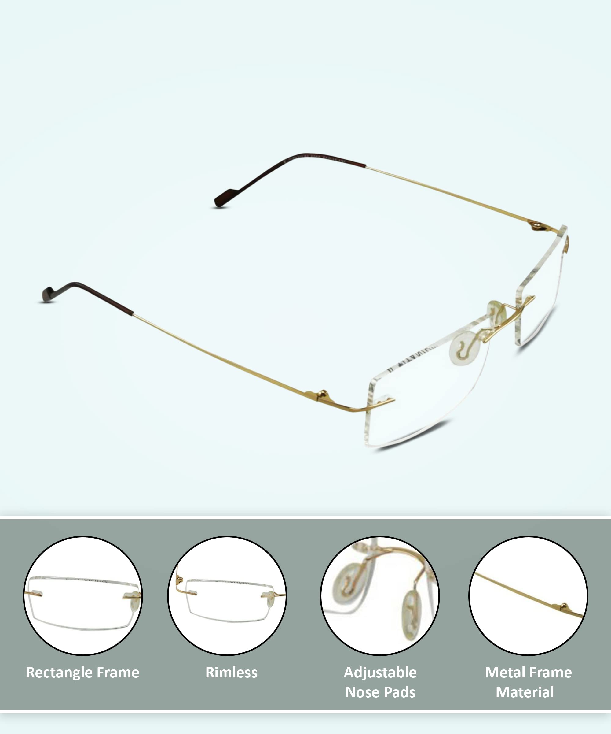 Jodykoes® Premium Rimless Frame for Women and Men: Stylish Rectangle Spectacle Eyeglasses with Anti-Glare Coating - Image 2 thumbnail