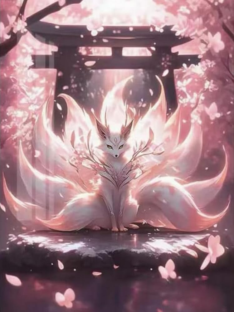 Brennora Embroidery Cross-Stitch Kits for Adults Beginners Pre Printed Cross Stitch Kit Nine-Tailed Fox 11CT Needlework Arts and Crafts for Home Decor 16x20 inch