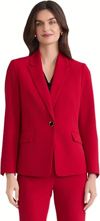 Kasper Womens Stretch Crepe One Button Blazer