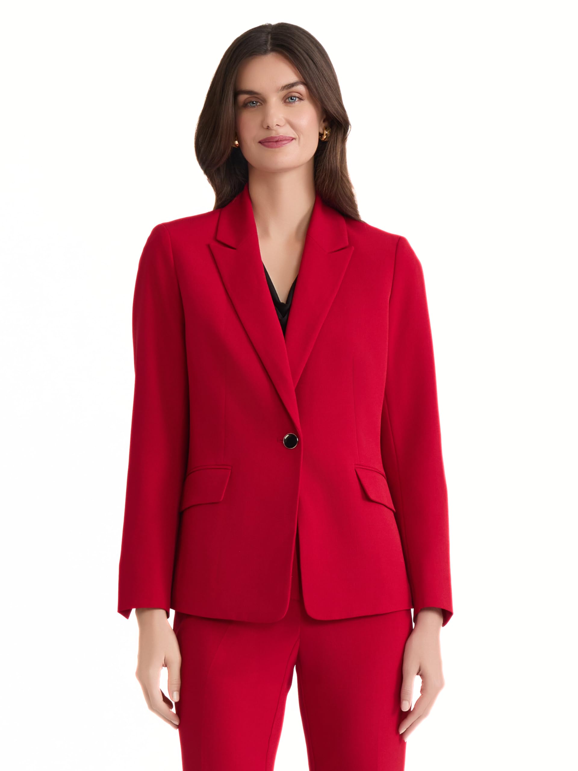 Kasper Womens Stretch Crepe One Button Blazer