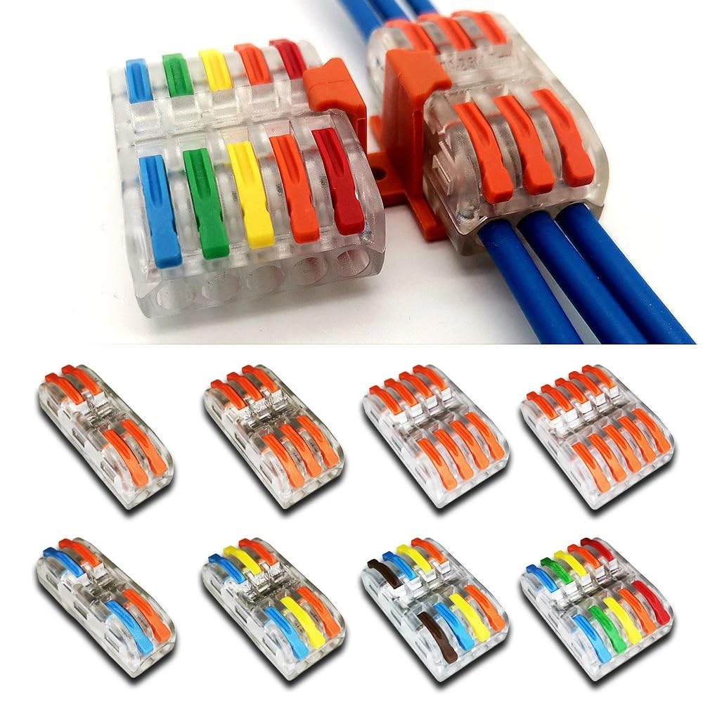 10/25/50/100PCS Wire Connectors 2-2T Terminal Block Conductor SPL Push-in Terminal Block Cable Splitter LED Light conector(2-3T(Colors Handle),100 PCS)