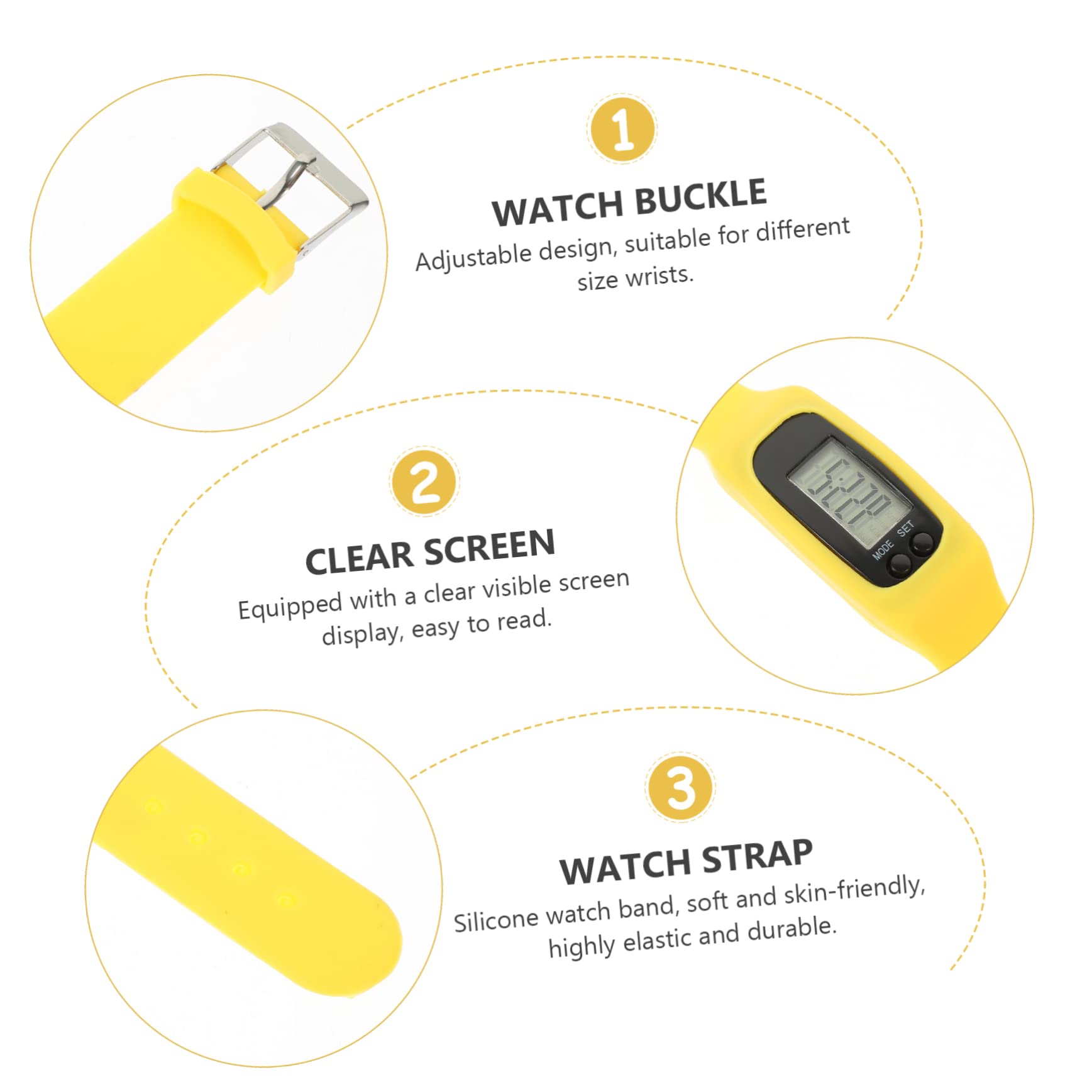 Bracelet Podomètre de Poignet en Silicone Jaune, Écran Visible