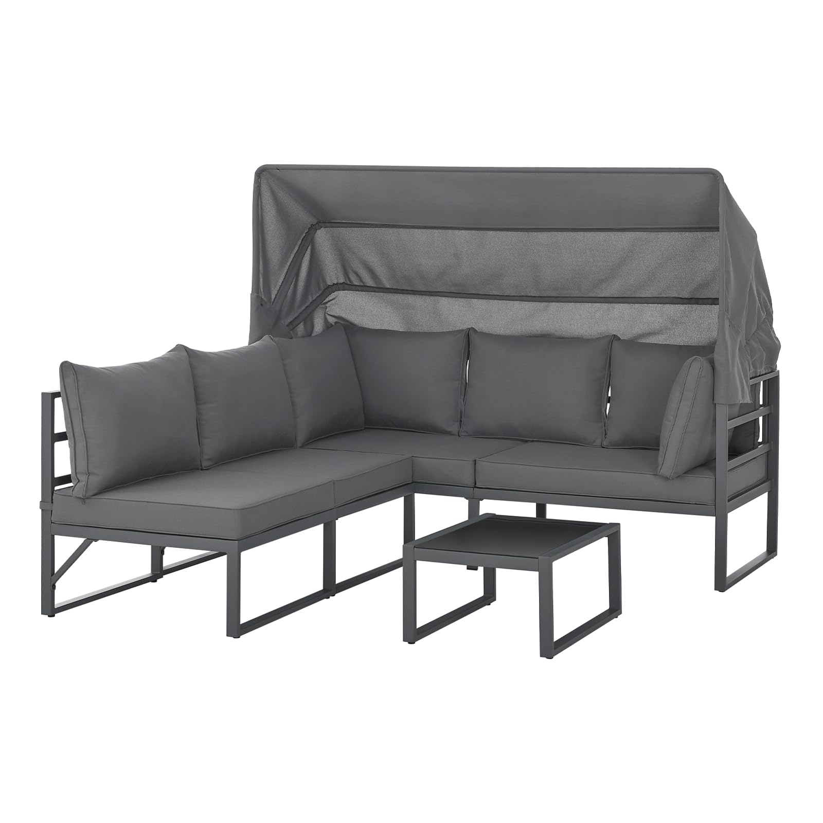 SVITA Maui Gartenmöbel-Lounge-Set mit Dach Outdoor-Sofa Strandkorb-Sonneninsel Stahl Grau