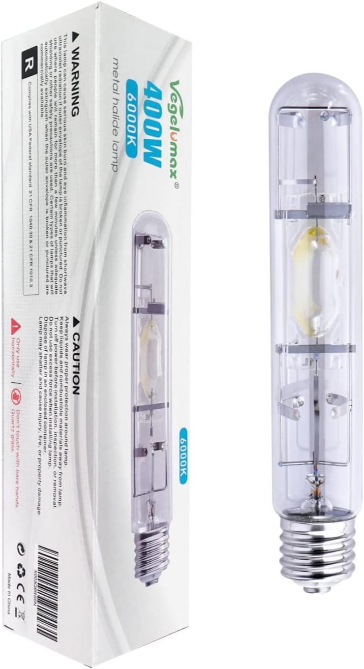 MH 400W Metal Halide HID Grow Light Bulb Lamp with High PAR Enhanced Blue and Violet Spectrum for Indoor Horticulture Vegetative Plant Growth,CCT 6000K,36,000Lumens,E39 Base,1Pack
