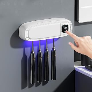 Maxspace UV Zahnbürsten Sterilisator, Wiederaufladbare Zahnbürstenhalter zur Wandmontage mit Trocknen, Zahnbürsten Sterilisator mit uv Licht und 4 Steckplätzen für Badezimmer (Weiß)