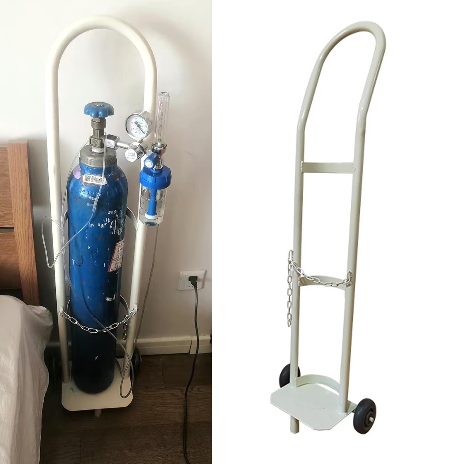 OWOHYG Oxygen Tank Holder Cart For D/E Cylinder,2-Wheel Oxygen Tank Dolly,Adjustable Height 37.4"/43.3",Portable Oxygen Rack For Home* Nursing Home.White-H-110cm(43 1/4