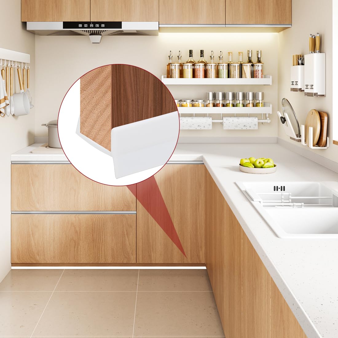 RANJIMA 5M Perfil de zócalo Perfil de embellecedor de zócalo para 18mm 19mm de espesor de madera, tira de zócalo de cocina Blanca Perfil de sellado de zócalo de cocina con labio de sellado para zócalo