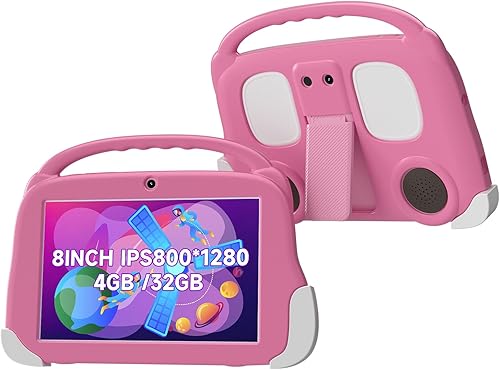 Aheadthink Tableta para niños de 8 pulgadas 4GB RAM 32GB ROM Expansión de 512GB, con estuche protector de silicona, cámara dual, para educación y