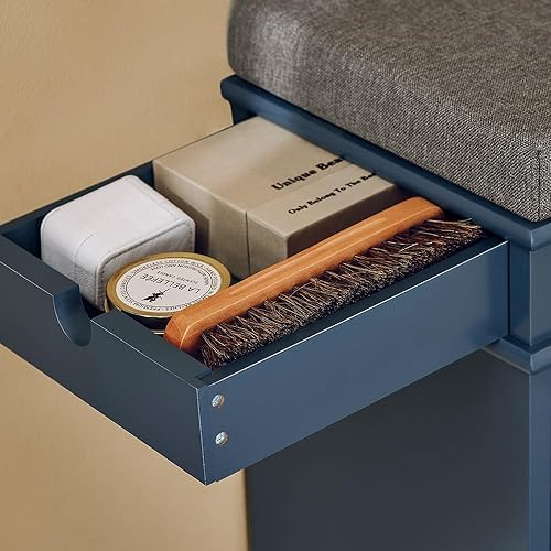 Miniatura 55 de Haotian FSR82-L-SCH - Zapatero de pasillo negro, zapatero de diseño moderno, zapatero delgado con cajón abatible y cojín de asiento acolchado Negro