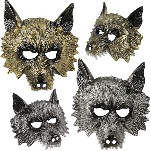 HATFRYF Wolf Masquerade Mask Silver Gold Wolf Head Mask Vintage Funny Animal Wolves Head Masks Venetian Carnival Masks for Masquerade Venetian Carnival Party Dress Halloween - 2PCS