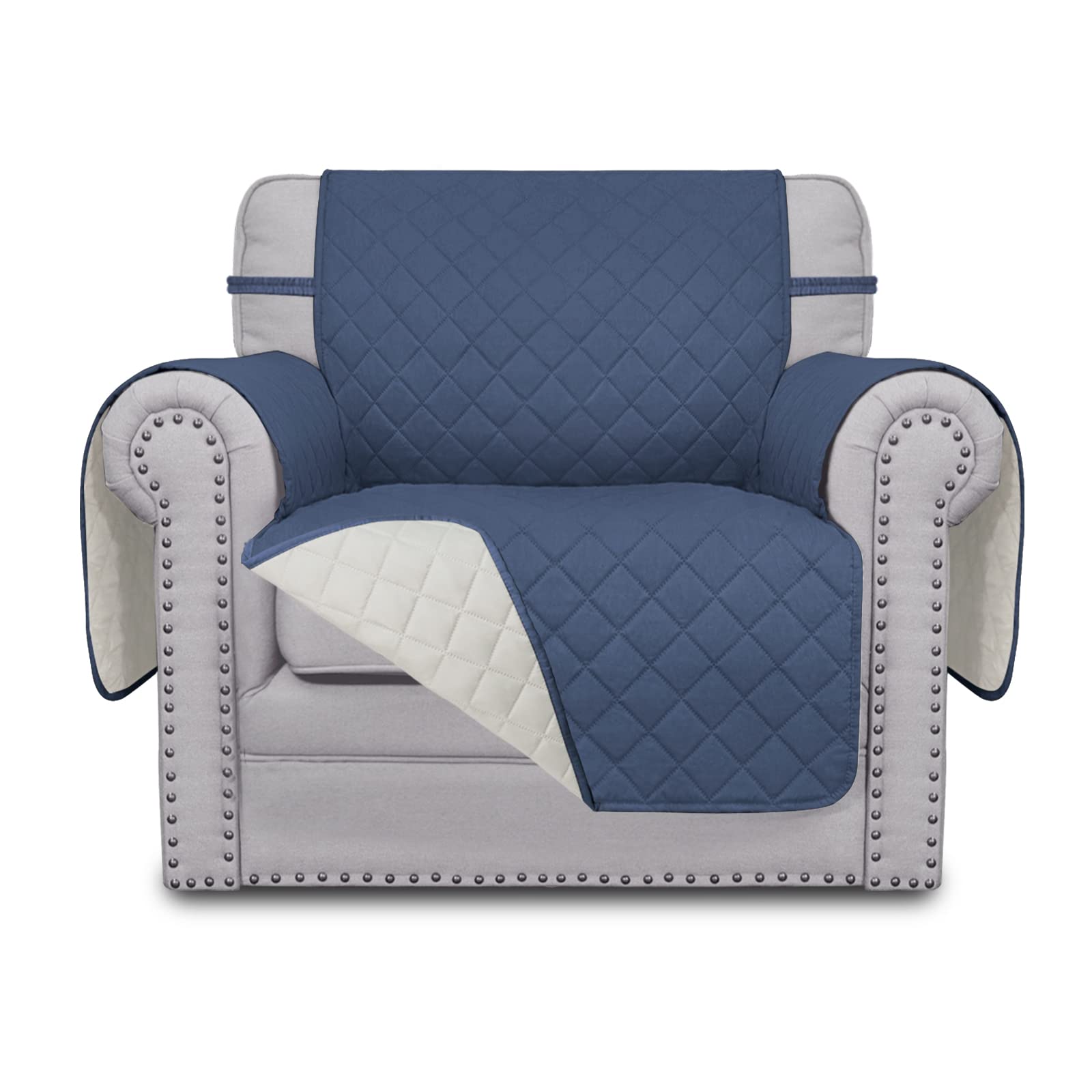Easy-Going Reversible Couch Cover, Small Chair, Dark Blue/Ivory