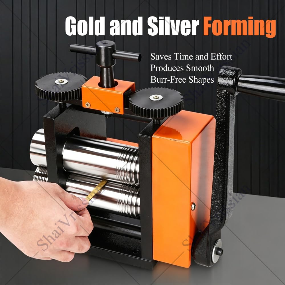 Moulin à laminer combiné pour la fabrication de bijoux, largeur de 40 mm, épaisseur de presse réglable pour la formation de feuilles et de fils – Or, argent, cuivre, laiton