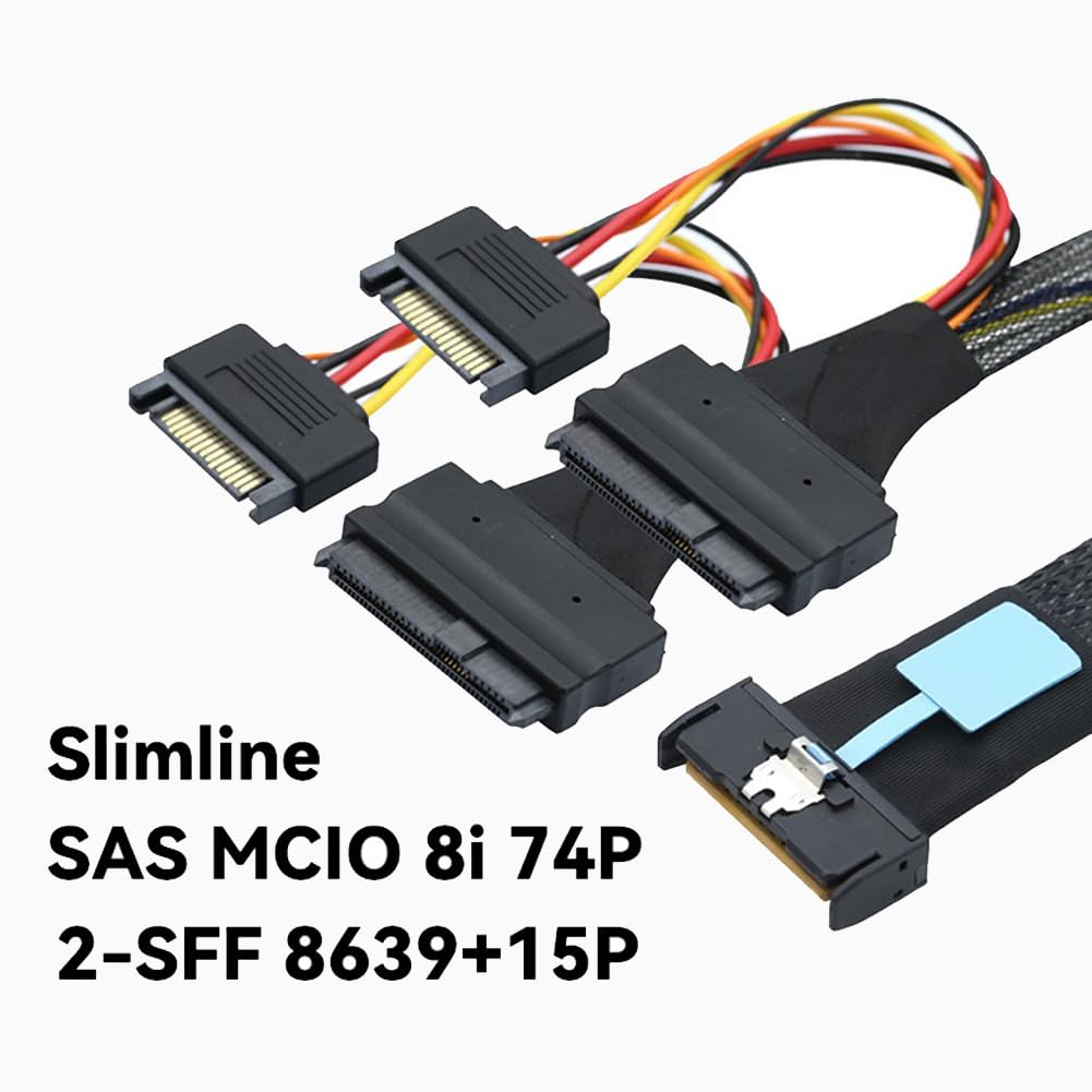 Câble Adaptateur Serveur Slimline SAS MCIO 8i 74P vers 2-SFF 8639+15P