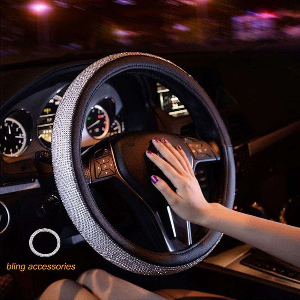 Crystal Steering Wheel Cover For Girls.Universal 15inch Rhinestones Bling Leather SUV Car Wheel Protector A (Bling Cover)