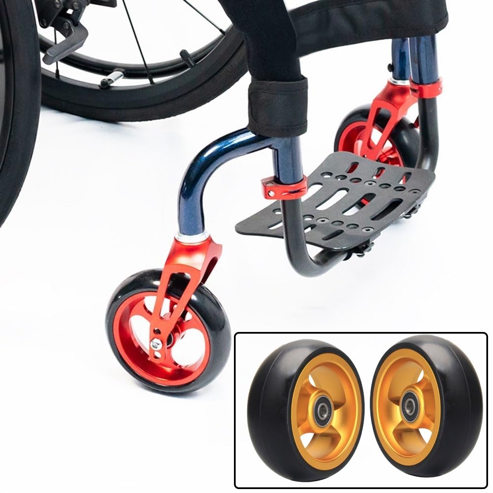 Ruedas Delanteras de Silla de Ruedas de 4 Pulgadas, Ruedas de PU Macizo, Ruedas de Silla de Ruedas, Piezas de Repuesto de Silla de Transporte(Rouge)