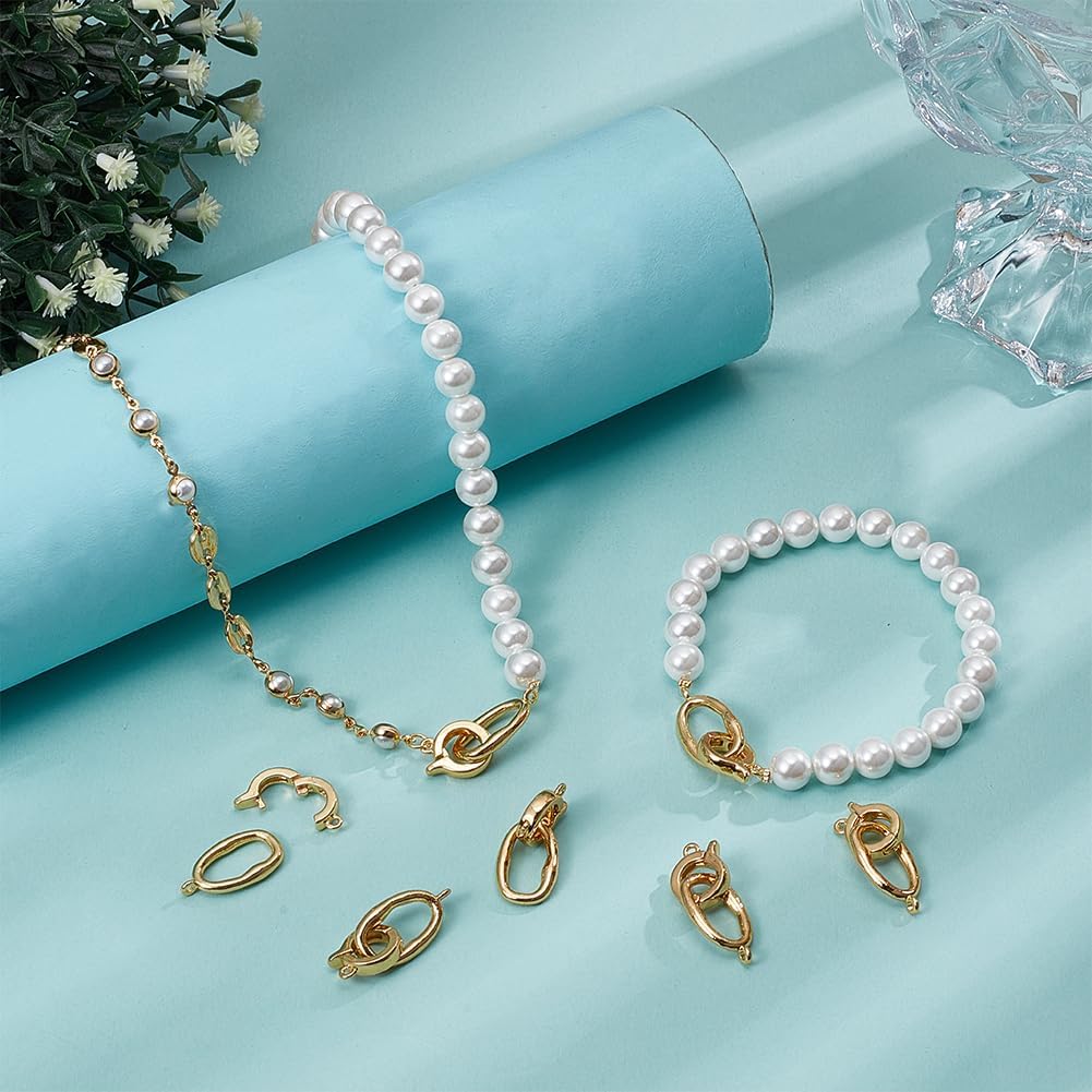 BENECREAT 12Pcs Real 18K Gold Plated Pearl Clasp Sets, Brass Fold Over Clasps for Necklace Bracelet Earring Jewelry Making, Hole: 1.4mm - Image 4