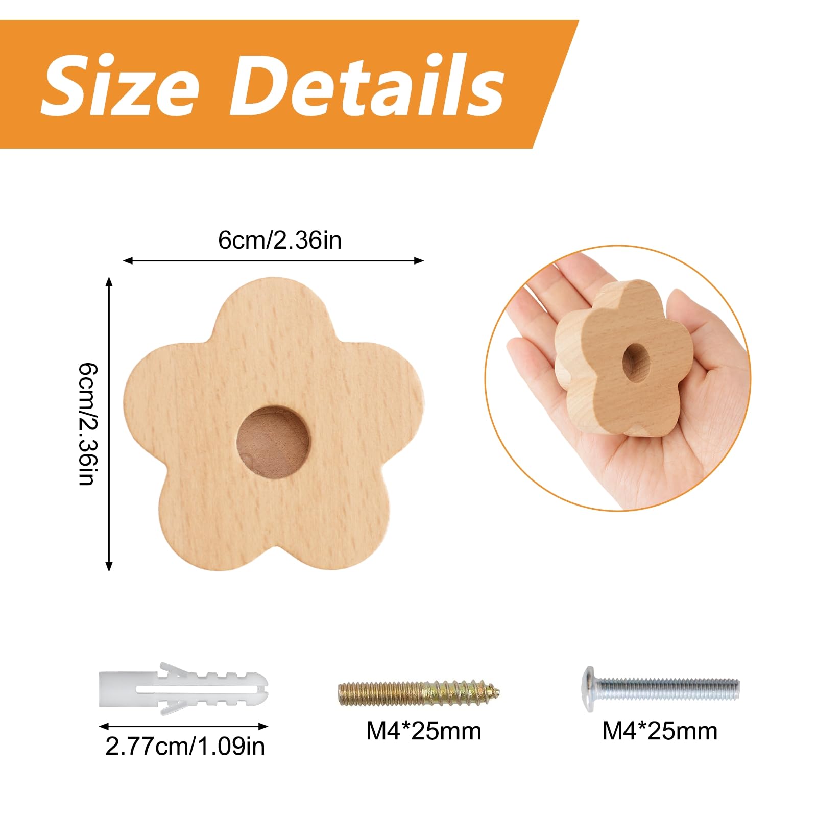 MOROBOR 12Pcs Flower Shaped Wooden Knobs - Image 2