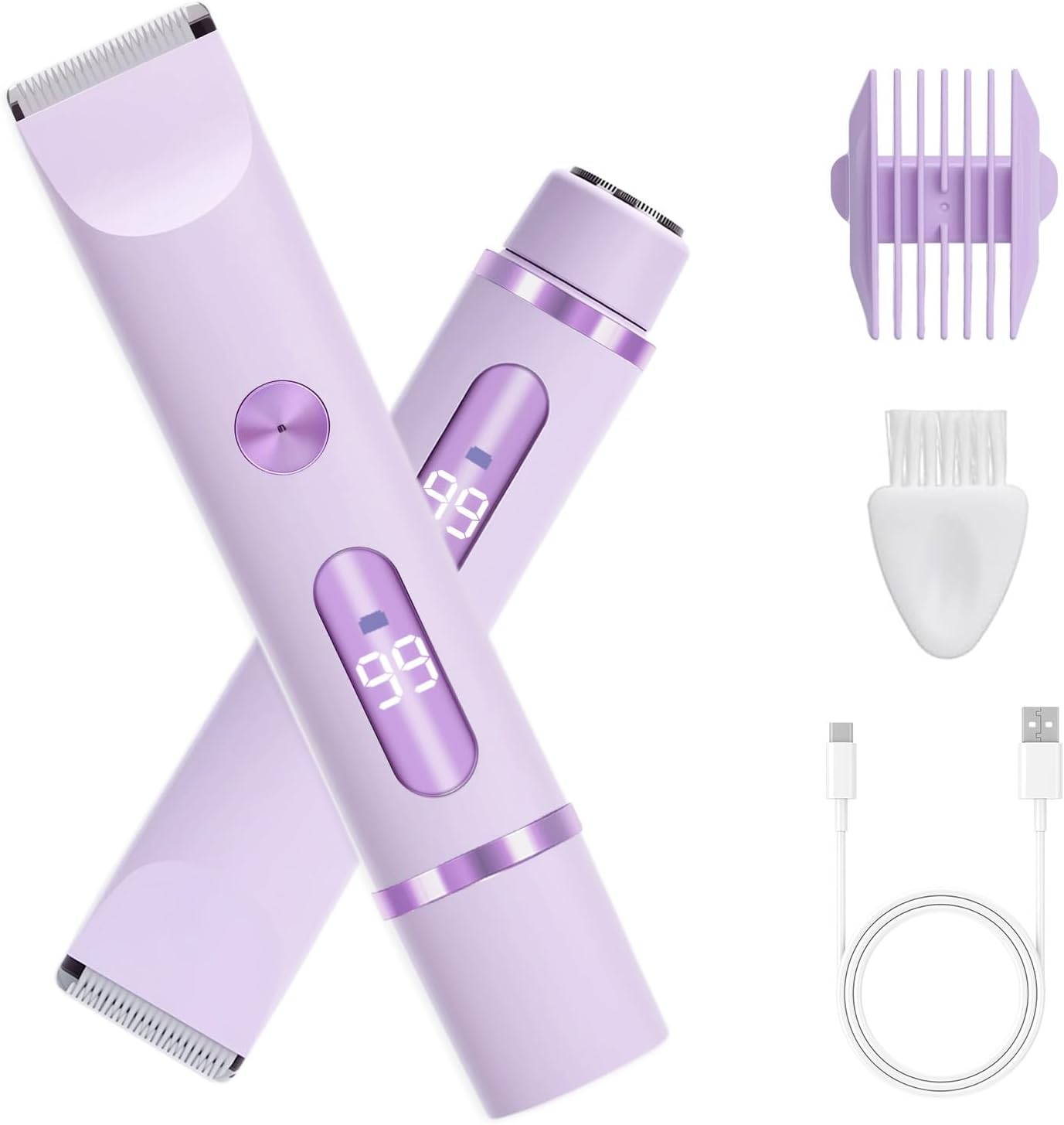 Dual Head Shaver 2 in 1 Bikini Trimmer for Women Electric Razors Lady Pubic Hair, LCD Display Bikini Underarm Arm Leg Face Body 2026 Upgraded Version- Purple