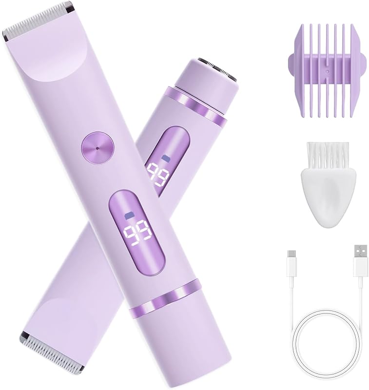 Aparador elétrico 2 em 1 Joigivit para corpo e rosto, duas cabeças, display LCD, IPX7, roxo