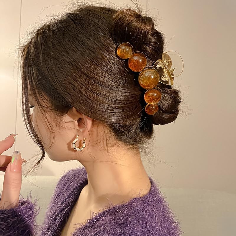 Pinza grande para el cabello con perlas color ámbar miniatura 5