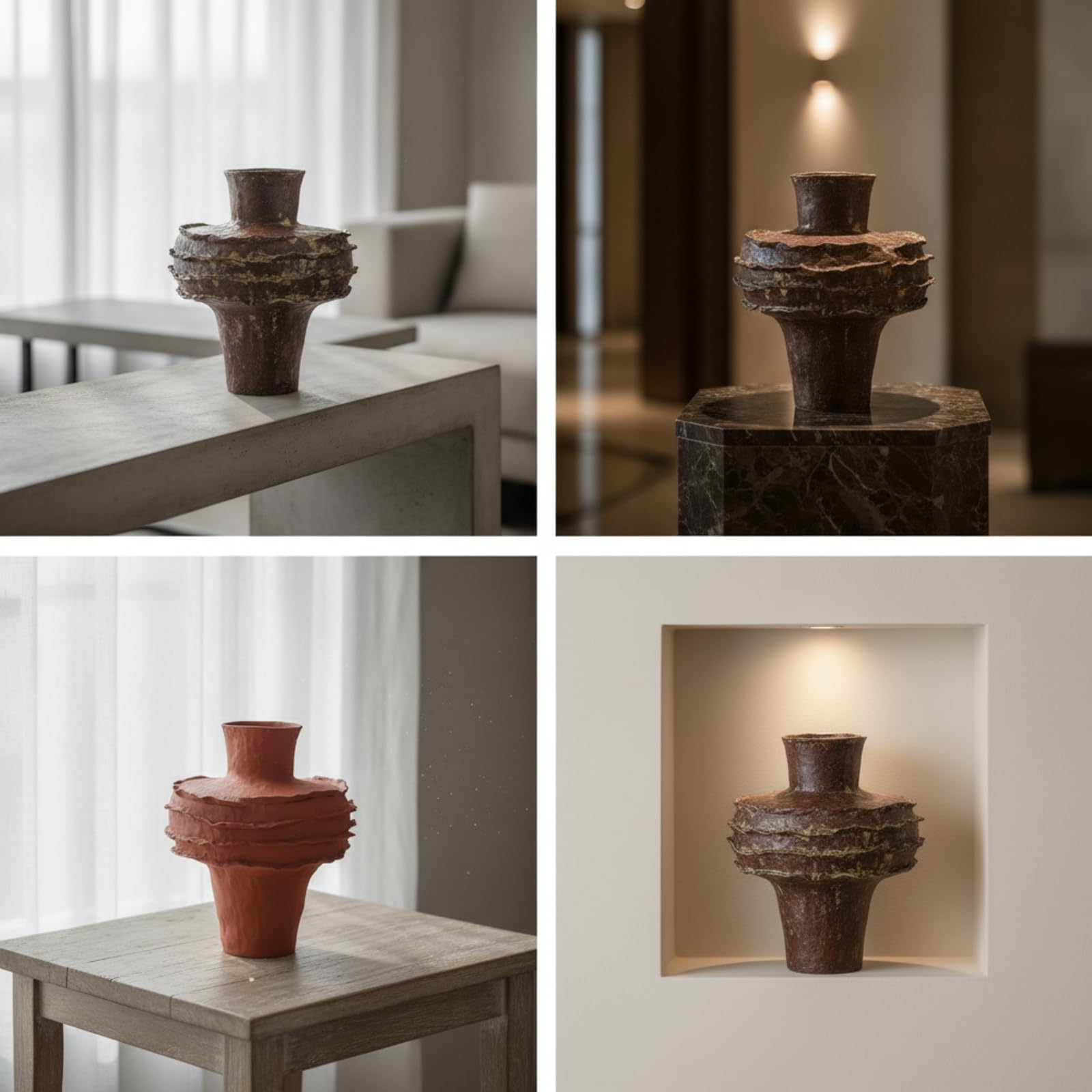 Jarrón Artístico Jarrón Decorativo Florero Escultural Jarrón de Cerámica con Cuello Estrecho y Cuerpo Textura Hecha a Mano Adecuado para Sala de Estar, Rojo Ladrillo, 29.5 29 H34cm