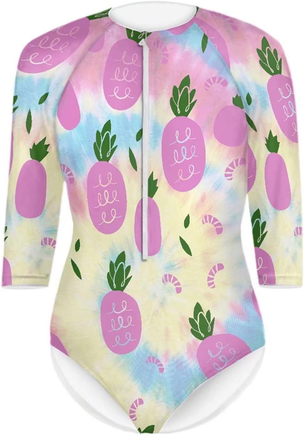 Coloranimal Womens 3/4 Long Sleeve Rash Guard One Piece Swimsuit Slim Fit Bathing Suits