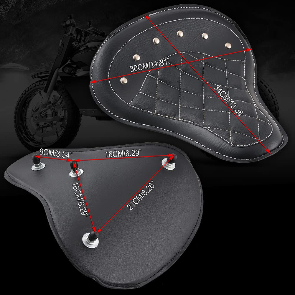 Motorrad Fahrersitz mit Federhalterung Universal Leder Motorrad Solositz Schwarz Rhombus Motorrad Vordersitzkissen für H-arley Sportster Bobber Chopper Custom