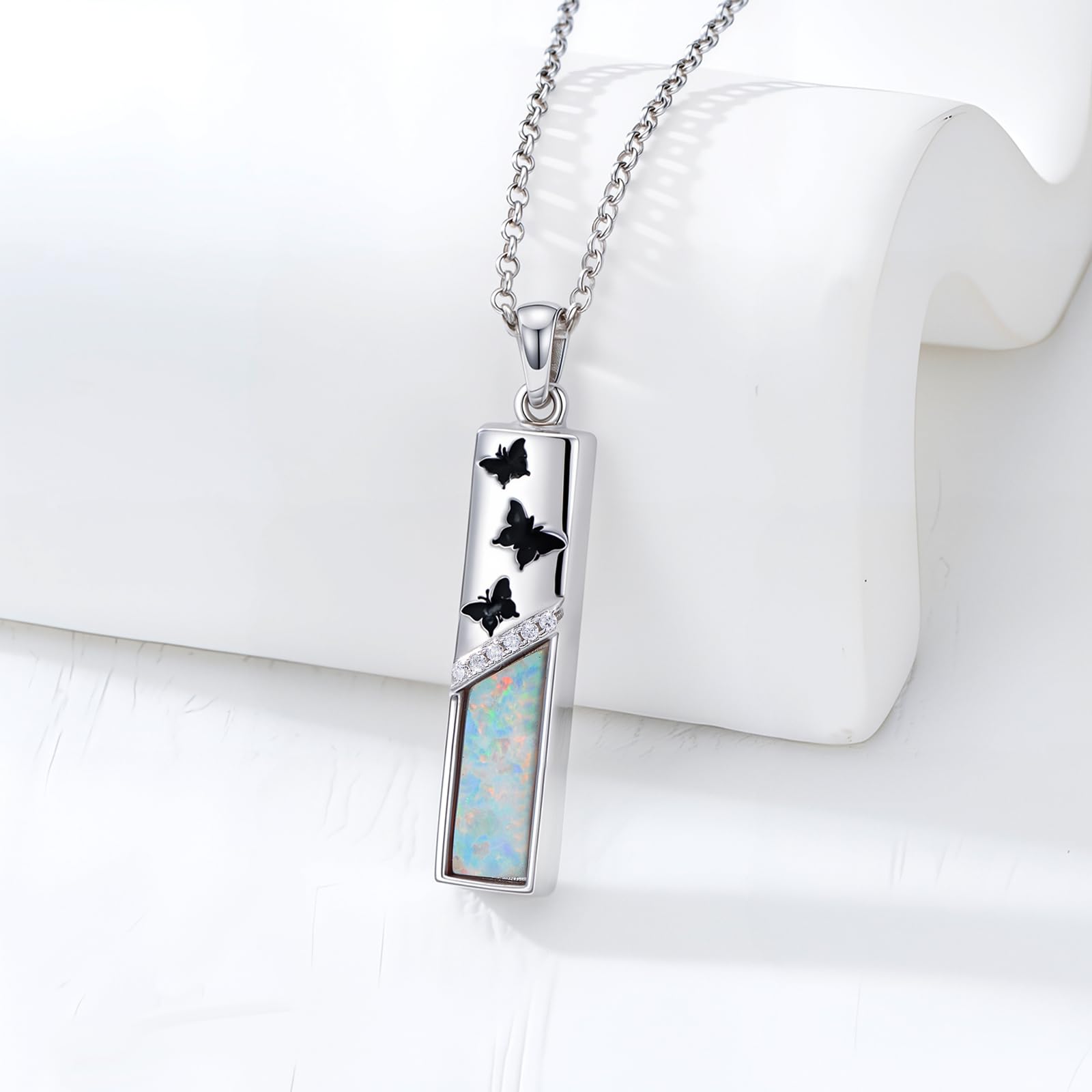 Urna farfalla per cenere, collana in argento sterling 925, opale farfalla, ciondolo cenere, opale cremazione gioielli per le donne