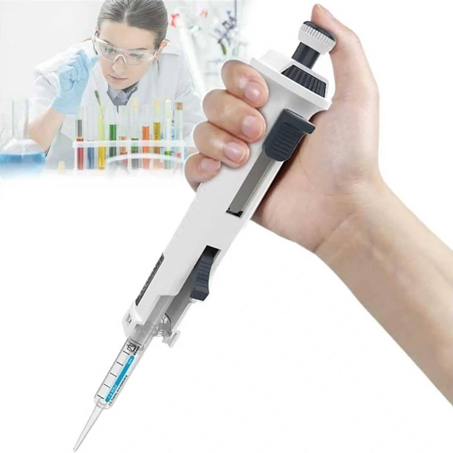 Jednokanałowa pipeta laboratoryjna z regulowaną objętością i blokadą końcówki, do badań naukowych i zastosowań chemicznych