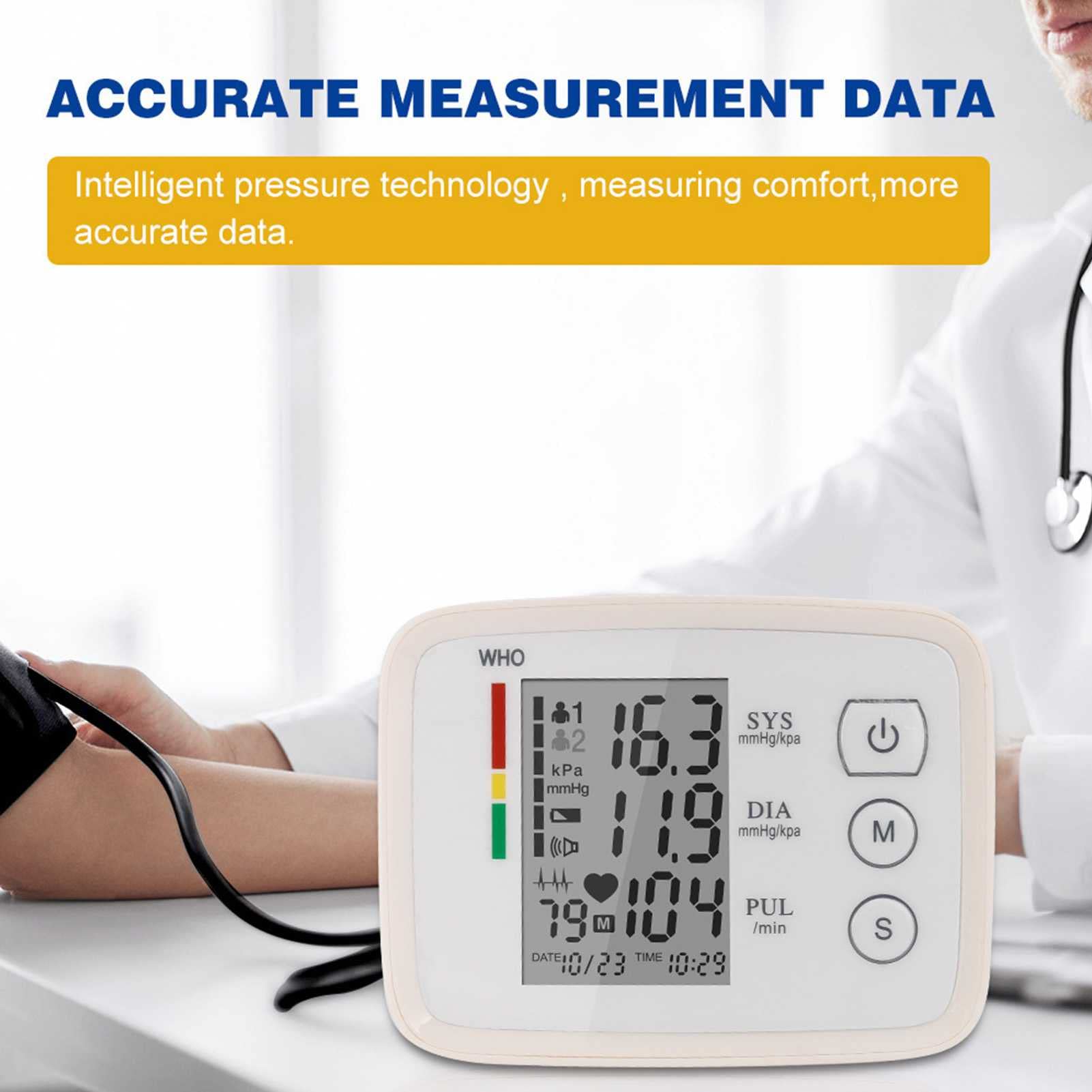 Esfigmomanómetro electrónico de Brazo, 90 Grupos de Datos de Memoria, Pantalla Grande LCD de Alta definición, transmisión en inglés, Monitor de presión Arterial doméstico Multifuncional