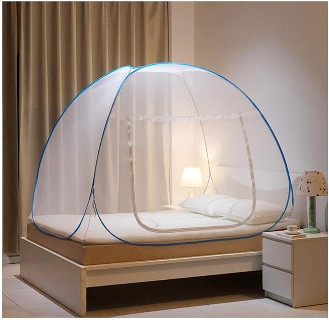 Royal Foldable Mosquito Net- Single Bed - Blue Border, Size- 6 * 4 Ft.