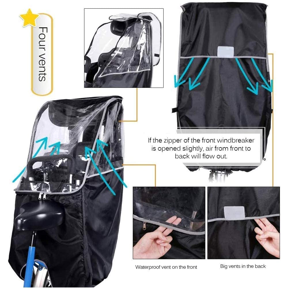 Siège Arrière Vélo Enfant - Housse Protection Pluie Vent Pliable Portable Transparent