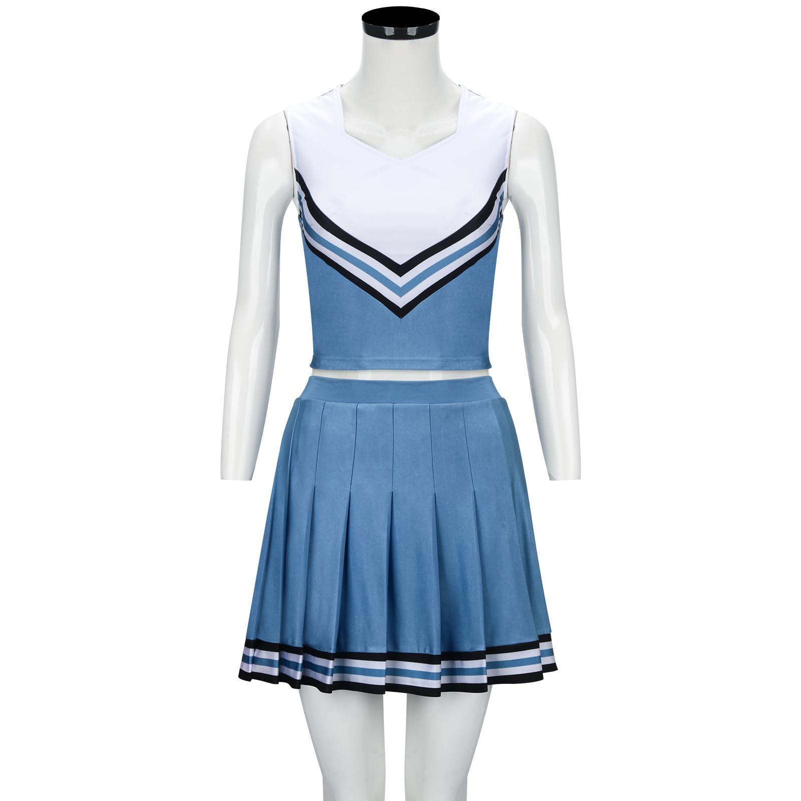 Azul Cheerleader Disfraz para Adulto Adolescentes Cheerleading Uniforme Tank Top Falda Plisada Cheer Outfit para Mujeres Niñas