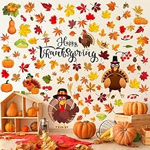 Eersida 142 Pcs Thanksgiving Fall Wall Decals Thanksgiving Turkey Wall Decals Autumn Leaves Decoration Turkey Stickers Maple Leaves Window Decor for Home Window Living Room Bedroom Autumn Style