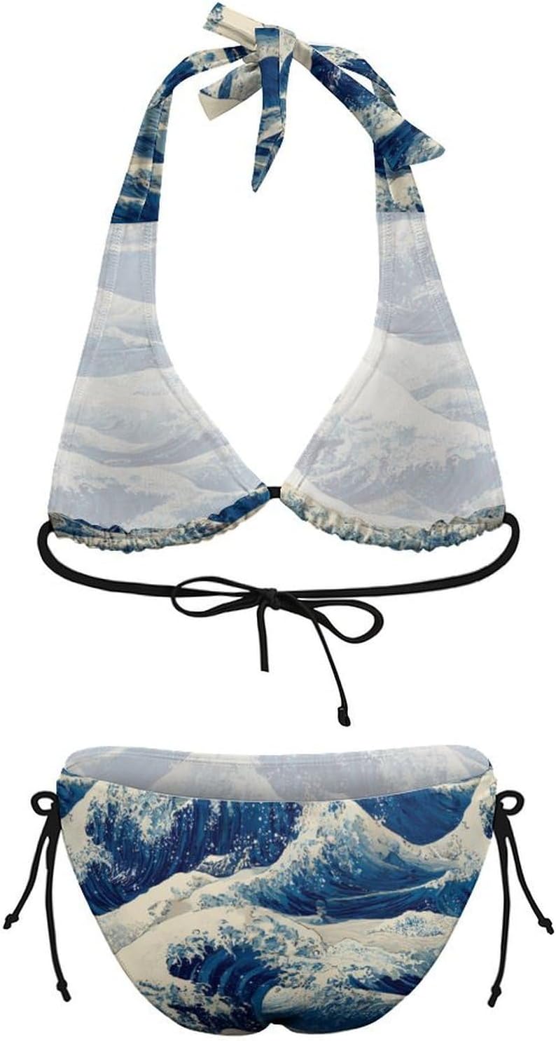The Great Wave Novelty Women's 2 Piece String Bikini Set Swimsuits Bathing Suit Swimwear