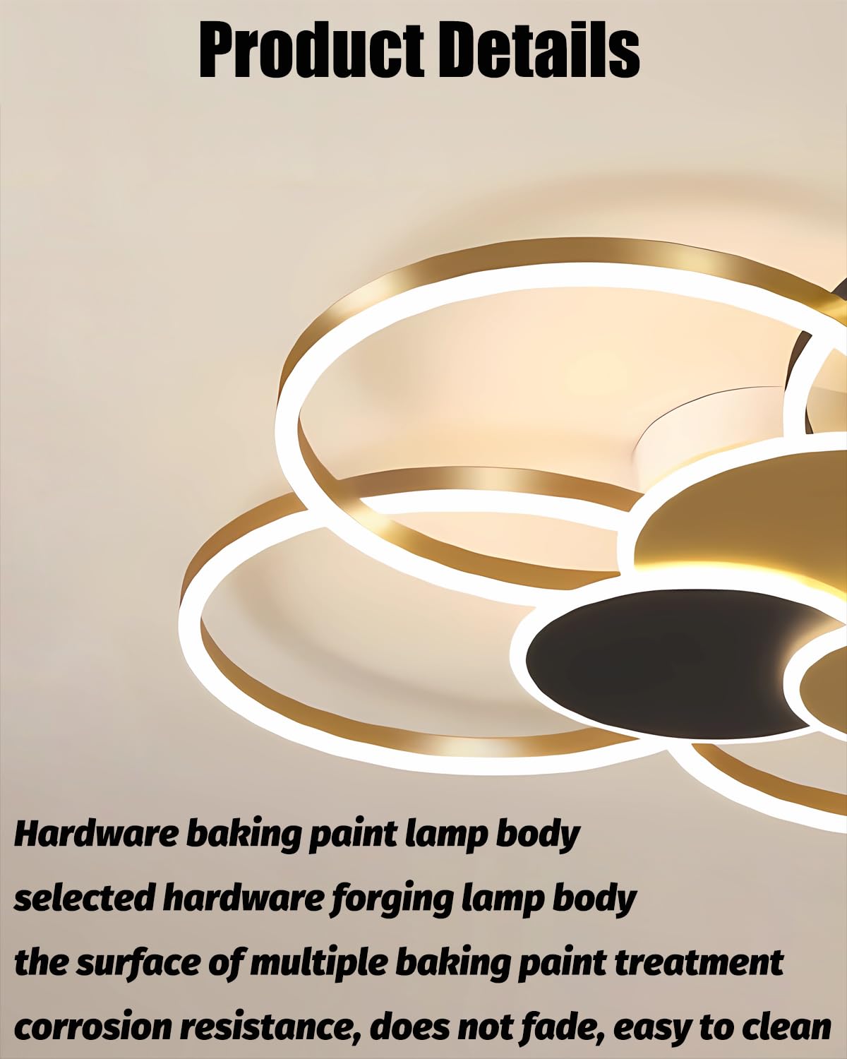 Lampadario LED dimmerabile a 7 anelli-Plafoniera moderna in metallo e acrilico con telecomando luminosità regolabile per il soggiorno la camera la sala da pranzo e l'ufficio (oro nero, 80cm)