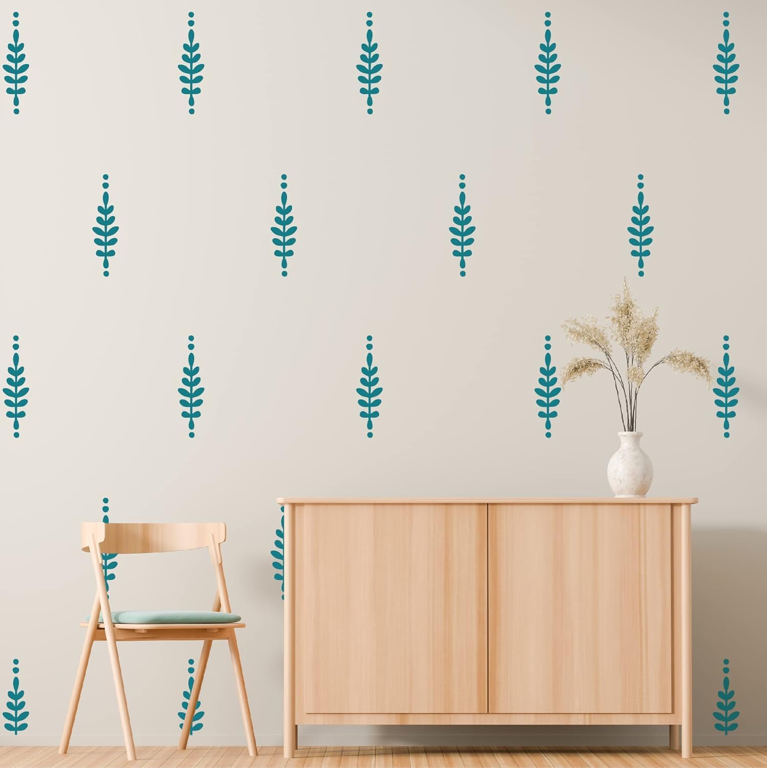 Floral Leaves Wall Decals Peel and Stick Modern Boho Flower | Vinyl Wall Stickers for Bedroom Living Room Home Decor (Teal)-image-8