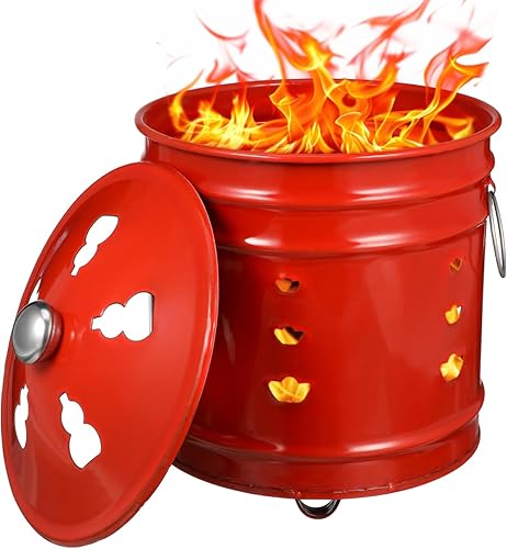 Miniatura 9 de Barril de quemadura de 2.87 galones, lata de metal para papel, barril incinerador de residuos de patio pequeño de 11.7 pulgadas con tapa y asa para